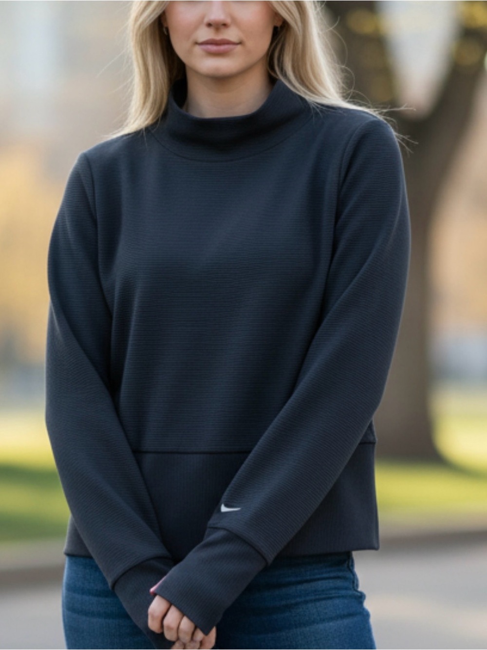 Nike Black Dri-FIT Ribbed Funnel Neck Top